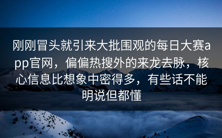 刚刚冒头就引来大批围观的每日大赛app官网，偏偏热搜外的来龙去脉，核心信息比想象中密得多，有些话不能明说但都懂