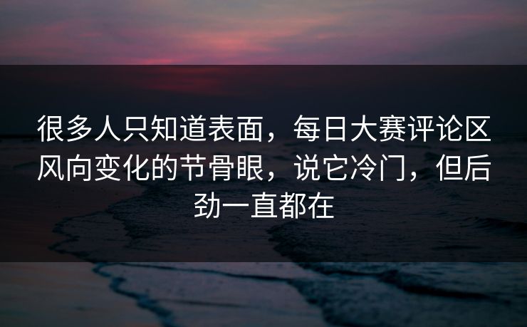 很多人只知道表面，每日大赛评论区风向变化的节骨眼，说它冷门，但后劲一直都在